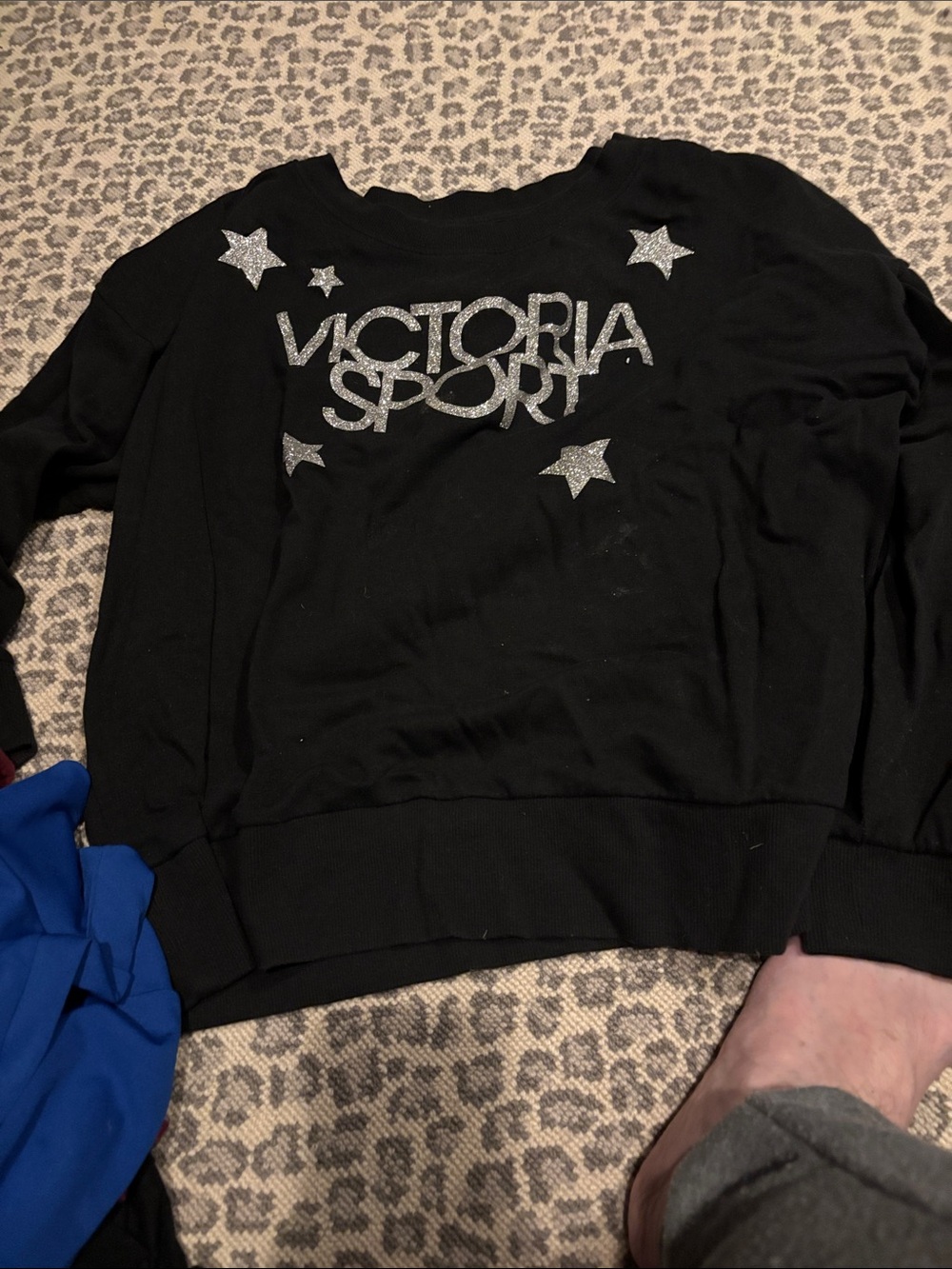 Victoria's Secret Black Crewneck Sweatshirt with Silver Glitter Logo